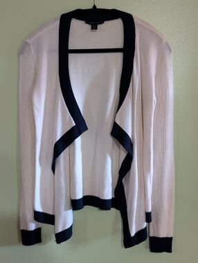 Tommy Hilfiger White Open-Front Cardigan with Navy Trim Large
